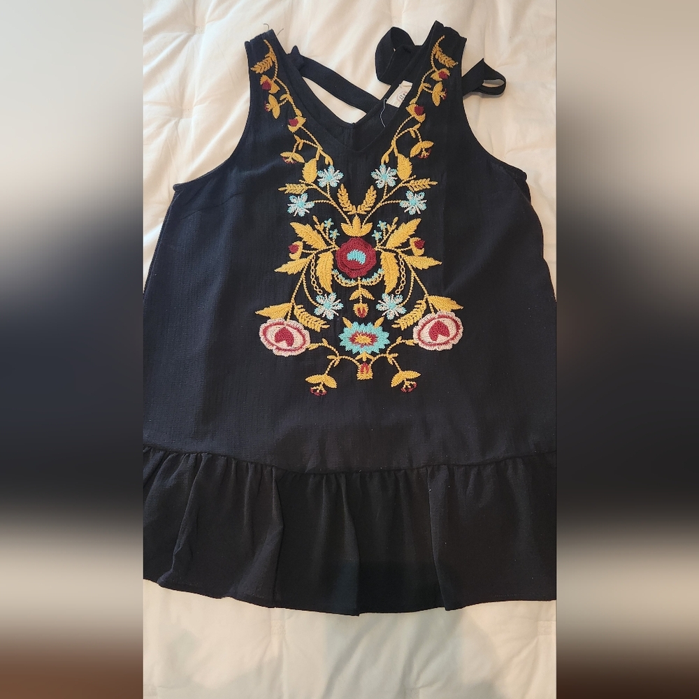 Black Blouse with Floral Embroidery